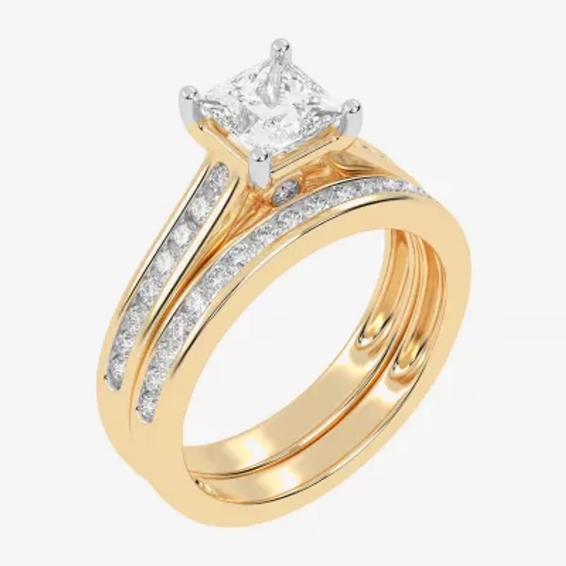 (G / Vs2-Si1) Womens 1 1/2 CT. T.W. Lab Grown White Diamond 10K Gold Side Stone Bridal Set