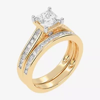 (G / Vs2-Si1) Womens 1 1/2 CT. T.W. Lab Grown White Diamond 10K Gold Side Stone Bridal Set