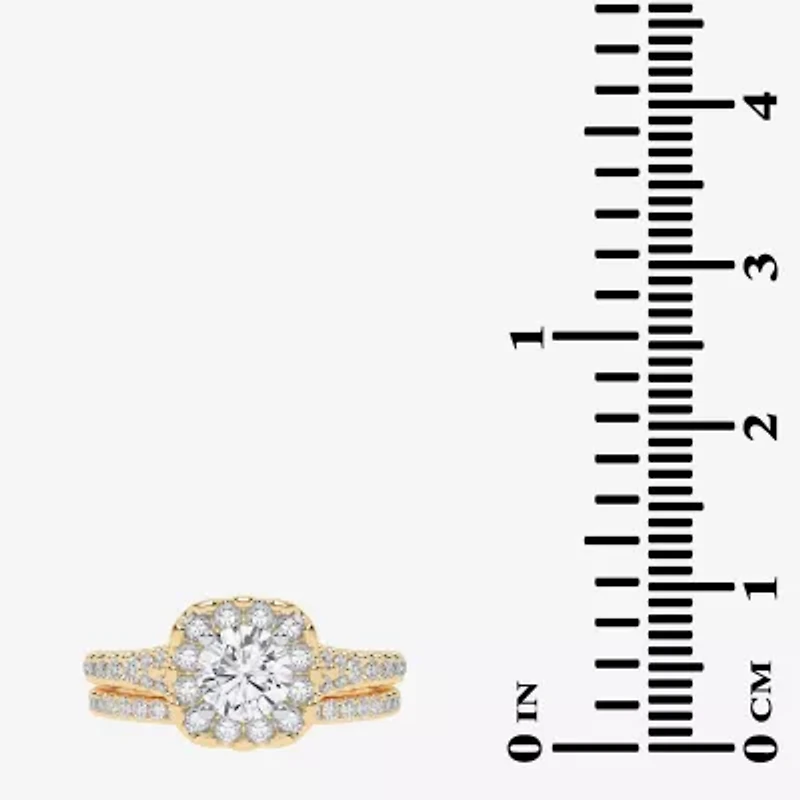 1 CT.T.W. (G / VS2-SI1) Lab-Grown Diamond Cushion Halo Wedding Engagement Ring 10K Gold