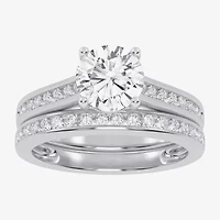 (G / Vs2-Si1) Womens 1 1/2 CT. T.W. Lab Grown White Diamond 10K Gold Round Side Stone Bridal Set