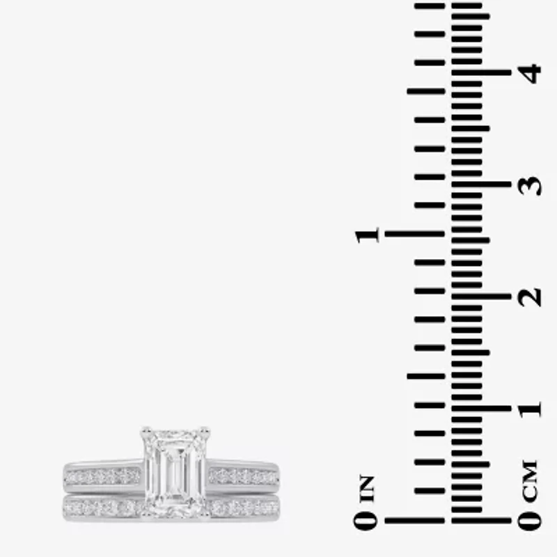 (G / Vs2-Si1) Womens 1 1/2 CT. T.W. Lab Grown White Diamond 10K Gold Side Stone Bridal Set