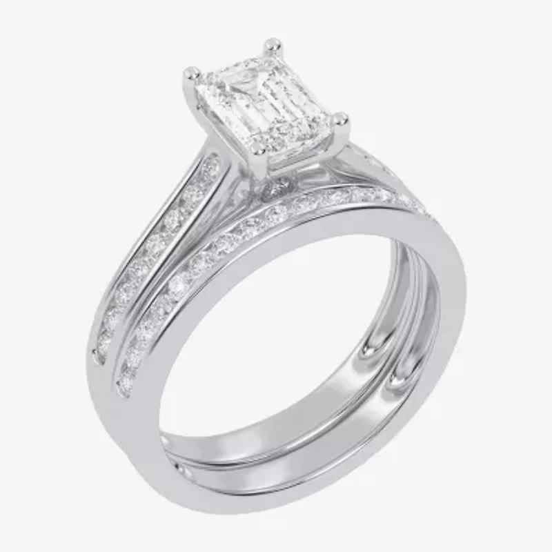 (G / Vs2-Si1) Womens 1 1/2 CT. T.W. Lab Grown White Diamond 10K Gold Side Stone Bridal Set