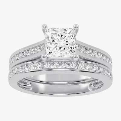 (G / Vs2-Si1) Womens 1 1/2 CT. T.W. Lab Grown White Diamond 10K Gold Side Stone Bridal Set