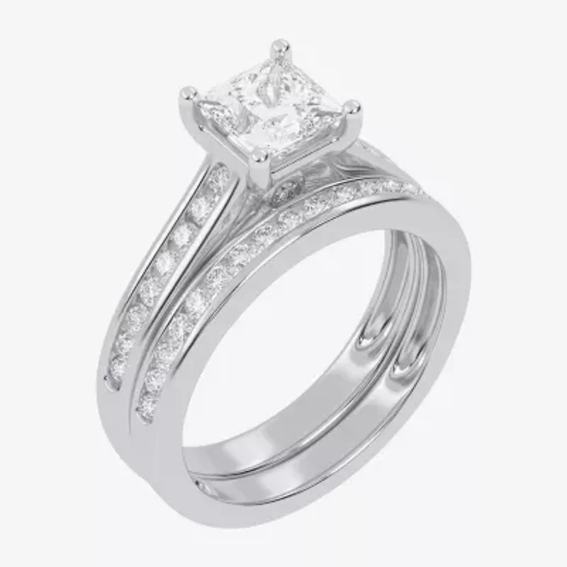 (G / Vs2-Si1) Womens 1 1/2 CT. T.W. Lab Grown White Diamond 10K Gold Side Stone Bridal Set