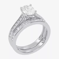 (G / Vs2-Si1) Womens 1 1/2 CT. T.W. Lab Grown White Diamond 10K Gold Oval Side Stone Bridal Set