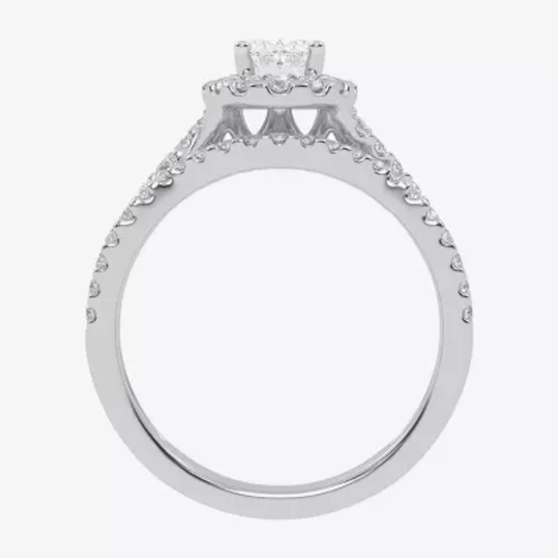 (G / Vs2-Si1) Womens 1 CT. T.W. Lab Grown White Diamond 14K Gold Oval Side Stone Halo Engagement Ring