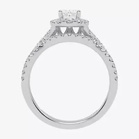 (G / Vs2-Si1) Womens 1 CT. T.W. Lab Grown White Diamond 14K Gold Oval Side Stone Halo Engagement Ring