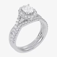 (G / Vs2-Si1) Womens 1 CT. T.W. Lab Grown White Diamond 14K Gold Oval Side Stone Halo Engagement Ring