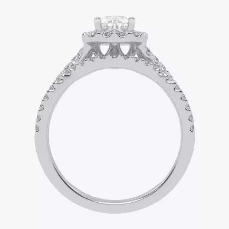 (G / Vs2-Si1) Womens 1 CT. T.W. Lab Grown White Diamond 14K Gold Pear Side Stone Halo Engagement Ring