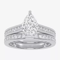 (G / Vs2-Si1) Womens 1 1/2 CT. T.W. Lab Grown White Diamond 10K Gold Pear Side Stone Bridal Set