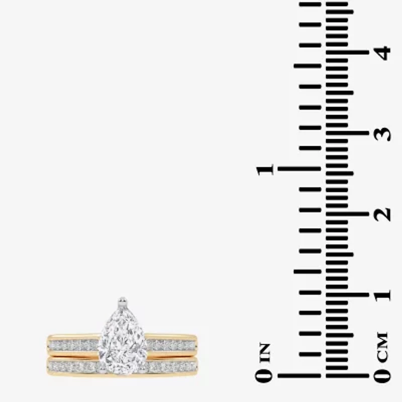 (G / Vs2-Si1) Womens 1 1/2 CT. T.W. Lab Grown White Diamond 10K Gold Pear Side Stone Bridal Set
