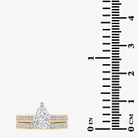 (G / Vs2-Si1) Womens 1 1/2 CT. T.W. Lab Grown White Diamond 10K Gold Pear Side Stone Bridal Set