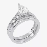 (G / Vs2-Si1) Womens 1 1/2 CT. T.W. Lab Grown White Diamond 10K Gold Pear Side Stone Bridal Set