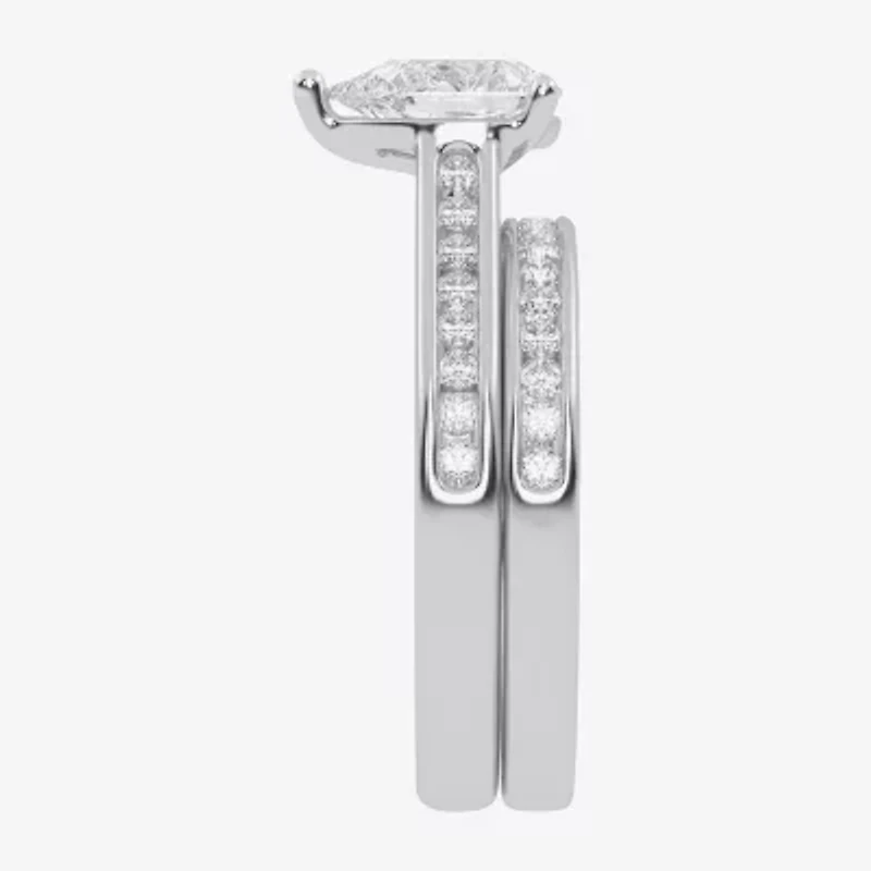 (G / Vs2-Si1) Womens 1 1/2 CT. T.W. Lab Grown White Diamond 10K Gold Pear Side Stone Bridal Set