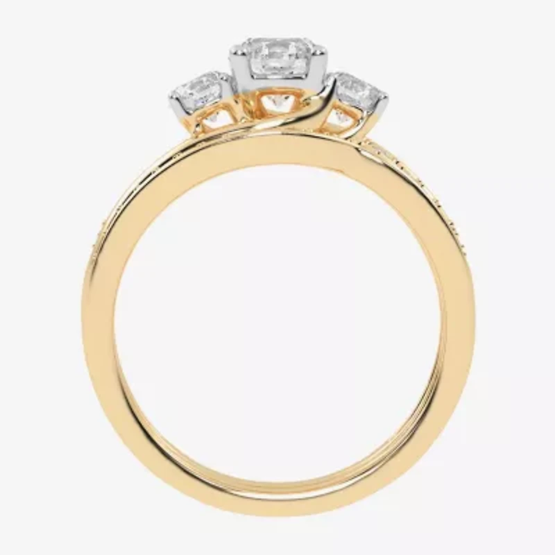 Love Lives Forever (G / Vs2-Si1) Womens 1 CT. T.W. Lab Grown White Diamond 10K Gold Side Stone 3-Stone Bridal Set