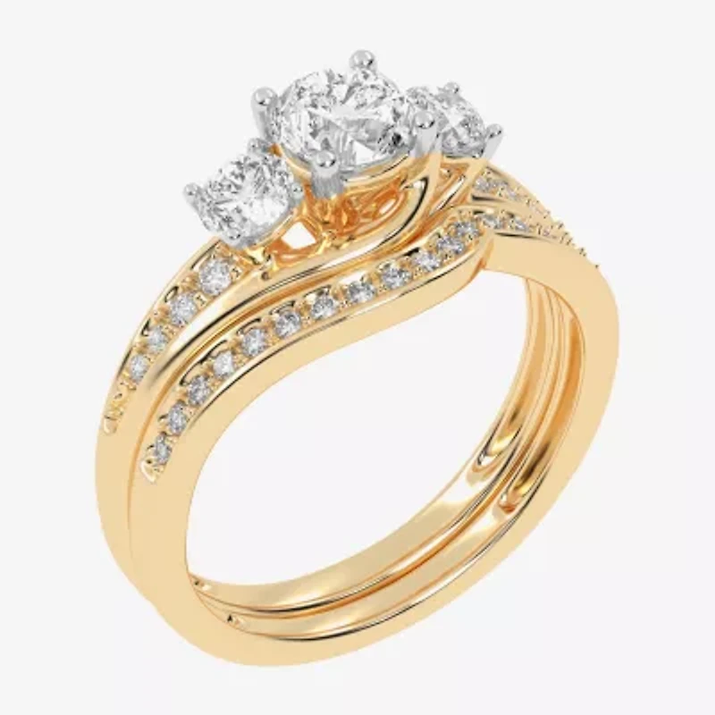 Love Lives Forever (G / Vs2-Si1) Womens 1 CT. T.W. Lab Grown White Diamond 10K Gold Side Stone 3-Stone Bridal Set
