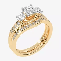 Love Lives Forever (G / Vs2-Si1) Womens 1 CT. T.W. Lab Grown White Diamond 10K Gold Side Stone 3-Stone Bridal Set
