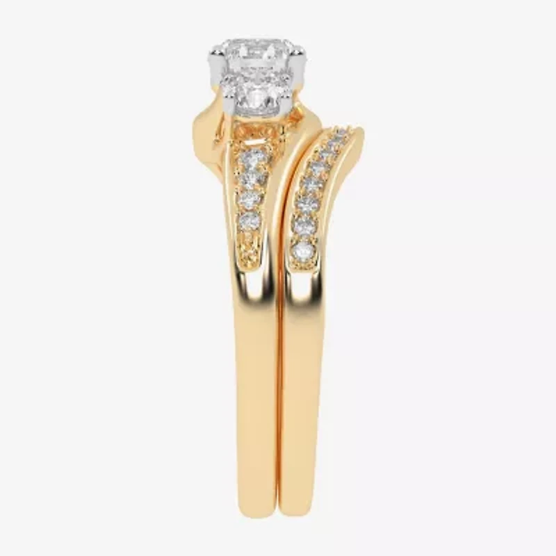(G / Vs2-Si1) Womens 1 CT. T.W. Lab Grown White Diamond 10K Gold Side Stone 3-Stone Bridal Set