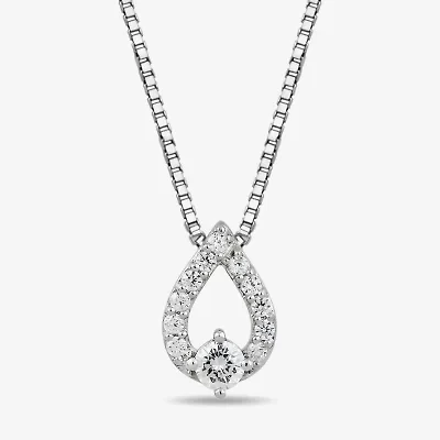 (I1-I2/ H) Womens 1/6 CT. T.W. Lab Grown White Diamond Sterling Silver Pear 18 Inch Pendant Necklace