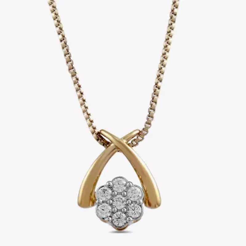 Diamond Blossom Womens 1/10 CT. T.W. Lab Grown White Diamond 14K Gold Over Silver Flower 18 Inch Pendant Necklace
