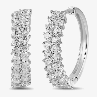 Womens 2 CT. T.W. Lab Grown White Diamond Sterling Silver 20.4mm Hoop Earrings