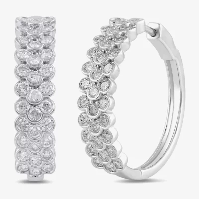 Womens 2 CT. T.W. Lab Grown White Diamond Sterling Silver 23.9mm Hoop Earrings