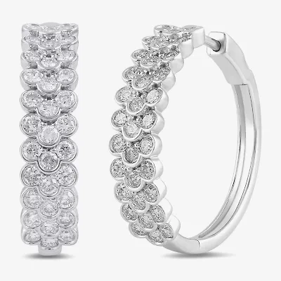 Womens 2 CT. T.W. Lab Grown White Diamond Sterling Silver 23.9mm Hoop Earrings