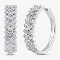 Womens 2 CT. T.W. Lab Grown White Diamond Sterling Silver 23.9mm Hoop Earrings