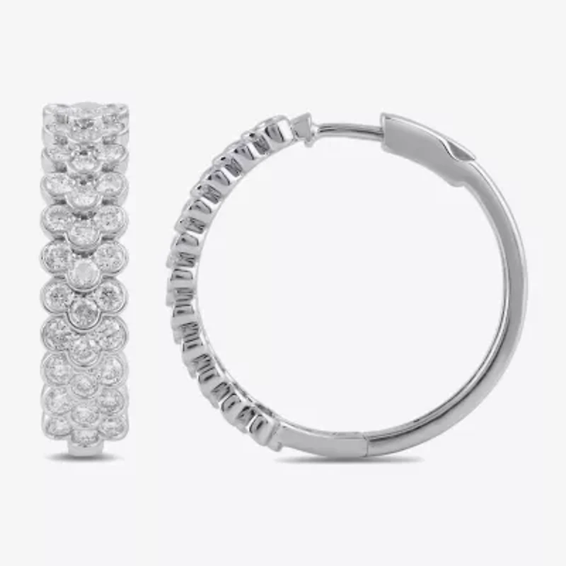 Womens 2 CT. T.W. Lab Grown White Diamond Sterling Silver 23.9mm Hoop Earrings