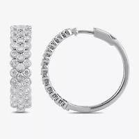 Womens 2 CT. T.W. Lab Grown White Diamond Sterling Silver 23.9mm Hoop Earrings