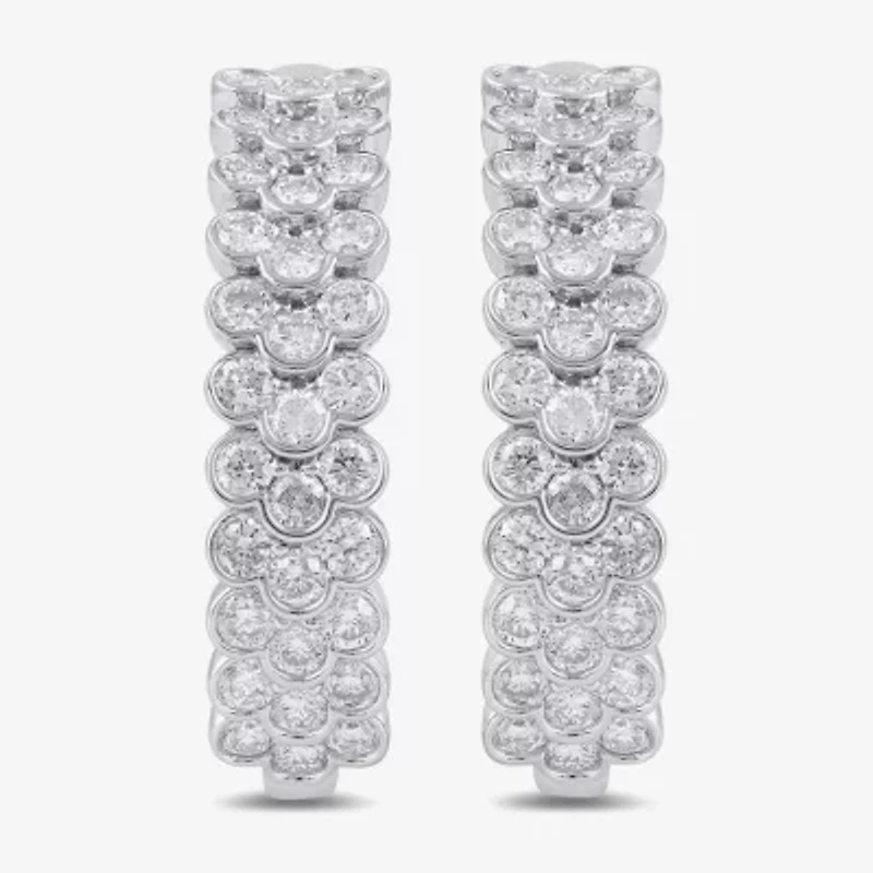 Womens 2 CT. T.W. Lab Grown White Diamond Sterling Silver 23.9mm Hoop Earrings
