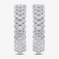 Womens 2 CT. T.W. Lab Grown White Diamond Sterling Silver 23.9mm Hoop Earrings