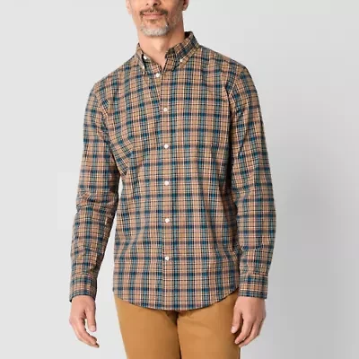 St. John's Bay Stretch Poplin Mens Long Sleeve Classic Fit Button-Down Shirt