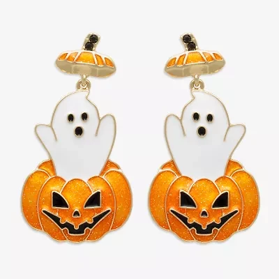 Mixit Halloween Pumpkin Ghost Womens Black Glass Drop Earrings