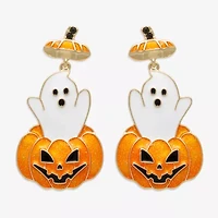 Mixit Halloween Pumpkin Ghost Womens Black Glass Drop Earrings