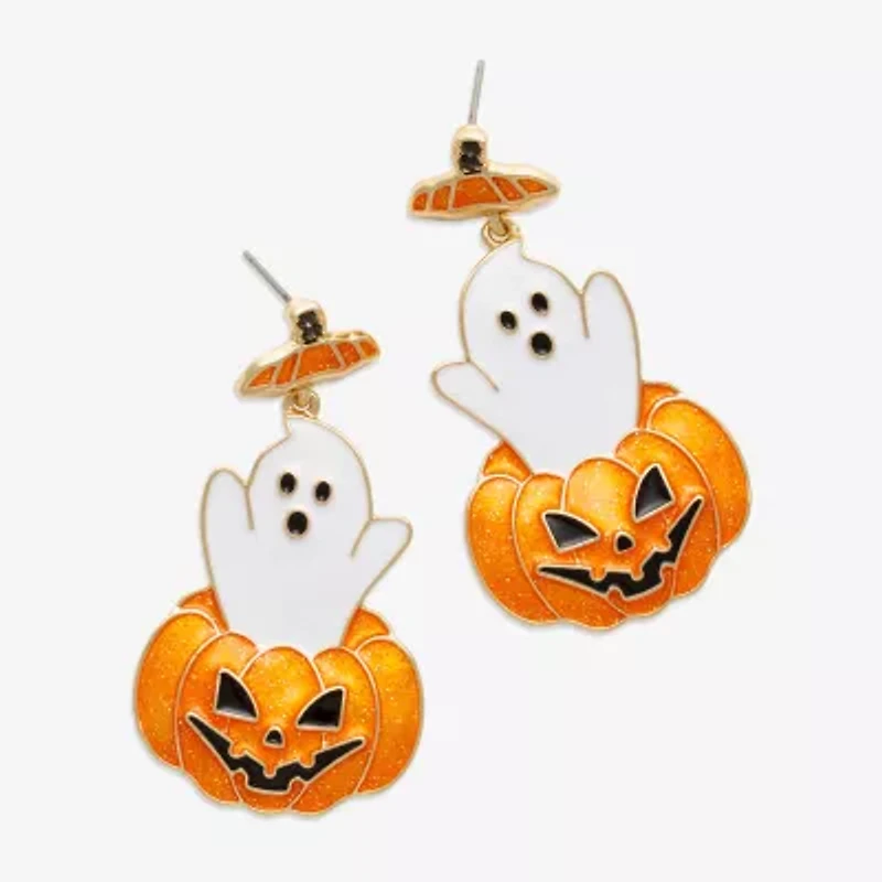 Mixit Halloween Pumpkin Ghost Womens Black Glass Drop Earrings