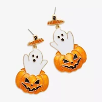 Mixit Halloween Pumpkin Ghost Womens Black Glass Drop Earrings