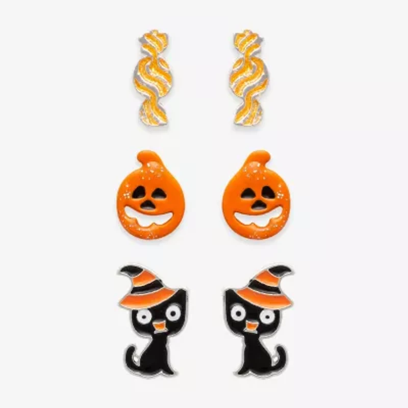 Mixit Halloween Candy Pumpkin & Cat Womens 3 Pair Earring Set
