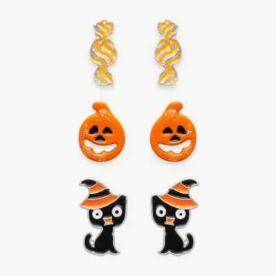 Mixit Halloween Candy Pumpkin & Cat Womens 3 Pair Earring Set