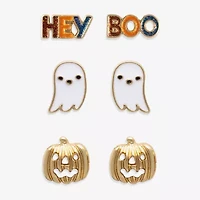 Mixit Halloween Hey Boo Ghost & Pumpkin Womens 3 Pair Earring Set