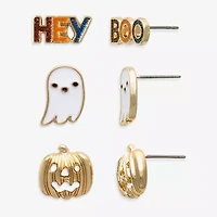 Mixit Halloween Hey Boo Ghost & Pumpkin Womens 3 Pair Earring Set