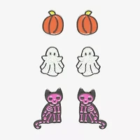 Mixit Halloween Pumpkin Ghost & Skeleton Womens Multi Color Glass 3 Pair Earring Set
