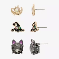 Mixit Halloween Hat & Cat Eye Womens Green Glass 3 Pair Earring Set