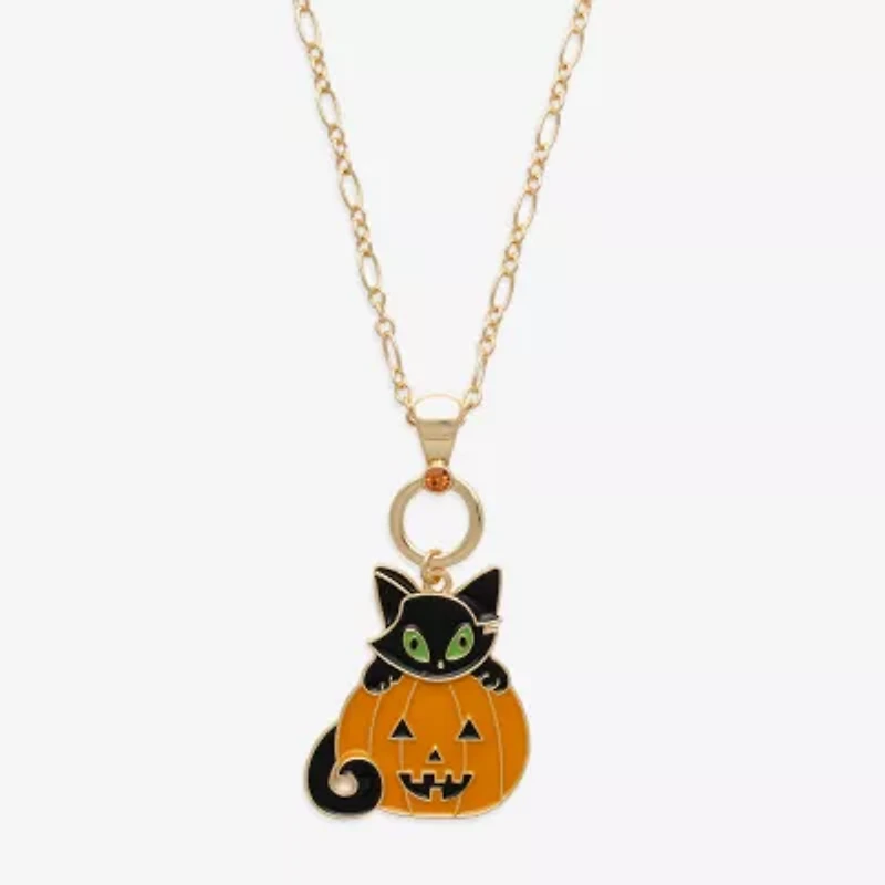 Mixit Halloween Pumpkin Cat Womens Multi Color Glass 30 Inch Pendant Necklace