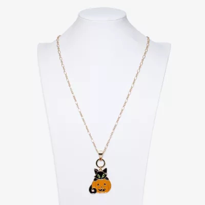 Mixit Halloween Pumpkin Cat Womens Multi Color Glass 30 Inch Pendant Necklace