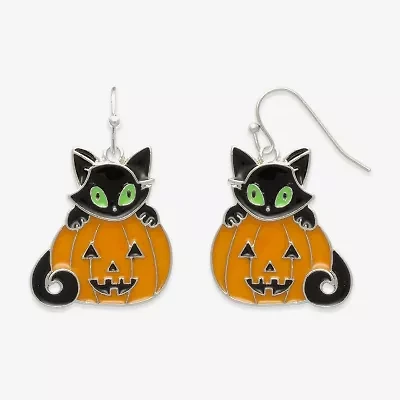 Mixit Halloween Pumpkin Cat Womens Drop Earrings