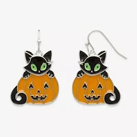 Mixit Halloween Pumpkin Cat Womens Drop Earrings