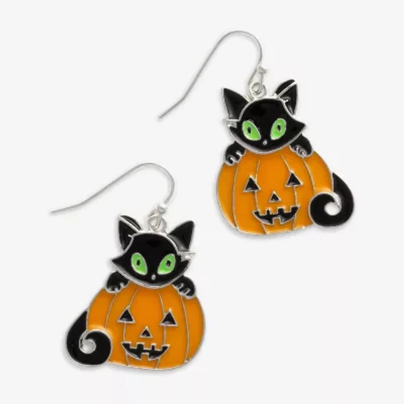 Mixit Halloween Pumpkin Cat Womens Drop Earrings