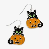 Mixit Halloween Pumpkin Cat Womens Drop Earrings