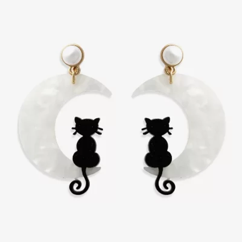 Mixit Halloween Cat Womens Simulated Pearl Moon Drop Earrings